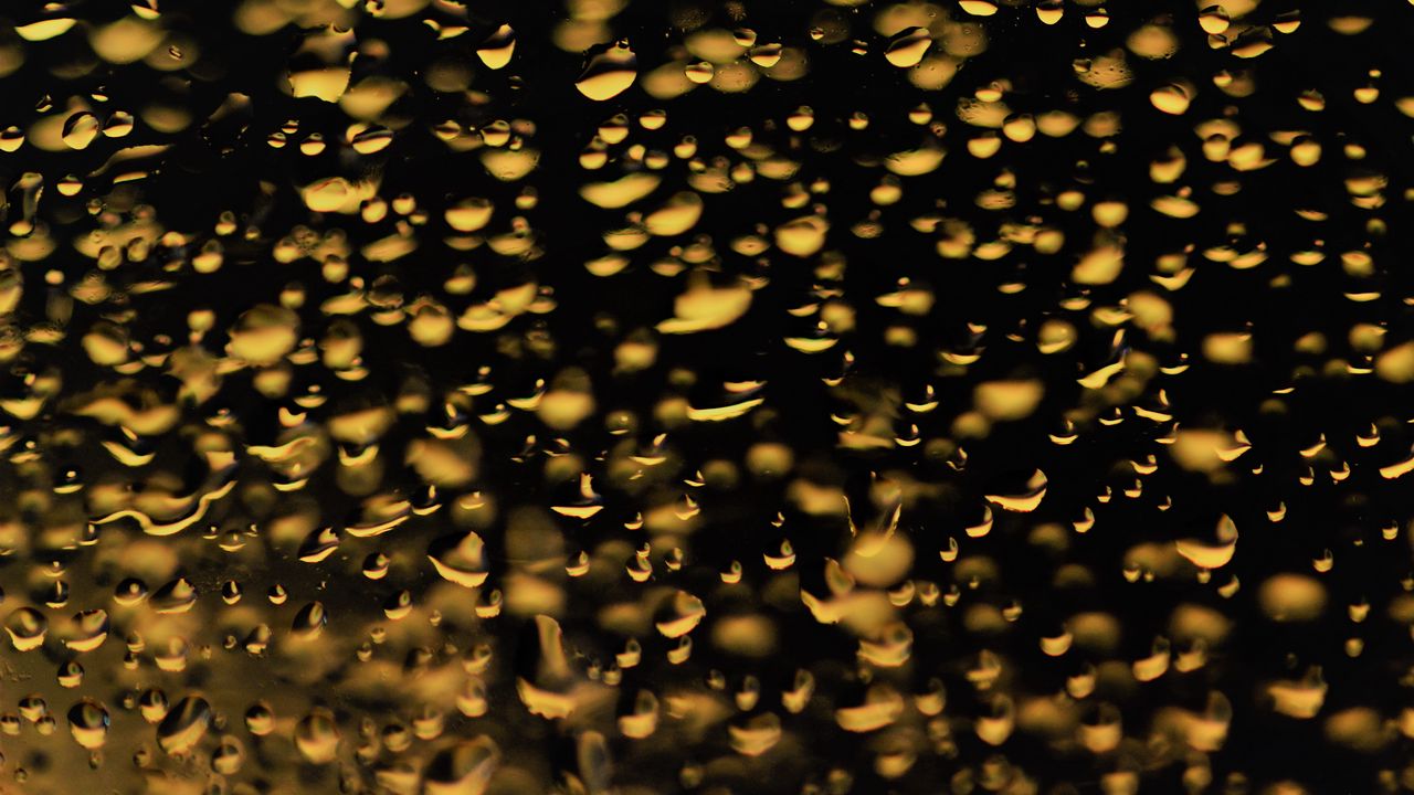 Wallpaper glass, drops, backlight, yellow, dark, macro