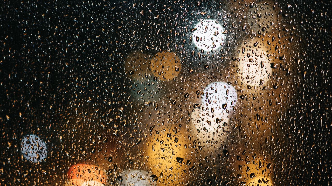 Wallpaper glass, drops, bokeh, rain, wet, surface, lights