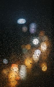 Preview wallpaper glass, drops, bokeh, rain, wet, surface, lights