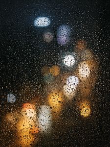 Preview wallpaper glass, drops, bokeh, rain, wet, surface, lights