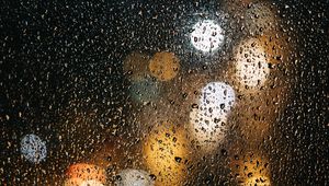 Preview wallpaper glass, drops, bokeh, rain, wet, surface, lights