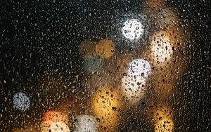 Preview wallpaper glass, drops, bokeh, rain, wet, surface, lights