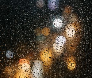 Preview wallpaper glass, drops, bokeh, rain, wet, surface, lights