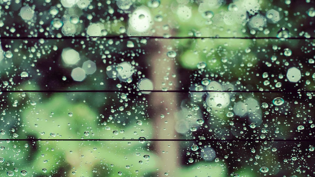Wallpaper glass, drops, bokeh, blur, wet