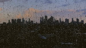 Preview wallpaper glass, drops, city, rain