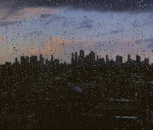 Preview wallpaper glass, drops, city, rain