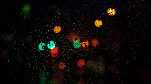 Preview wallpaper glass, drops, glare, lights, night, dark, macro