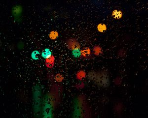 Preview wallpaper glass, drops, glare, lights, night, dark, macro
