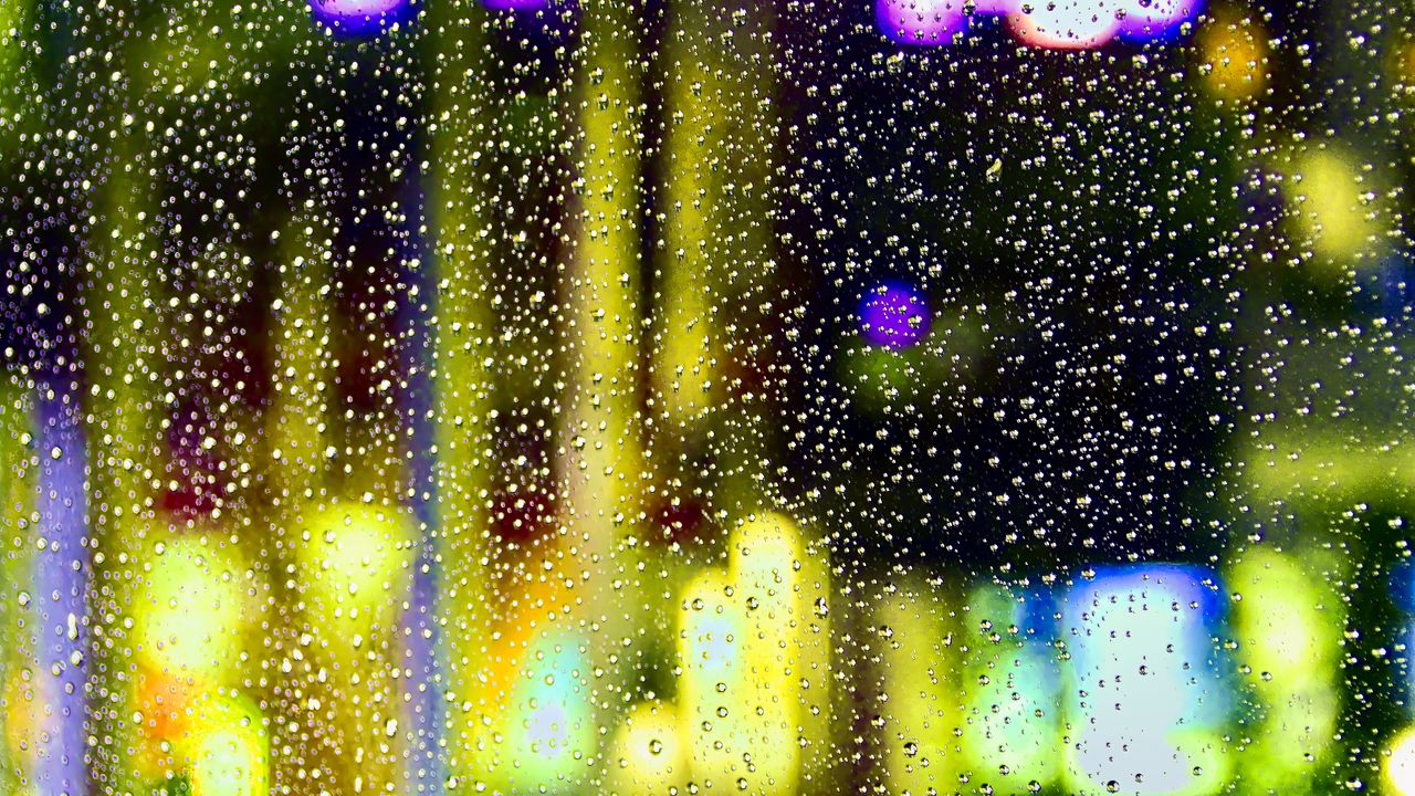 Wallpaper glass, drops, lights, blur