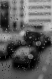 Preview wallpaper glass, drops, rain, cars, road, bw