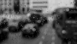 Preview wallpaper glass, drops, rain, cars, road, bw