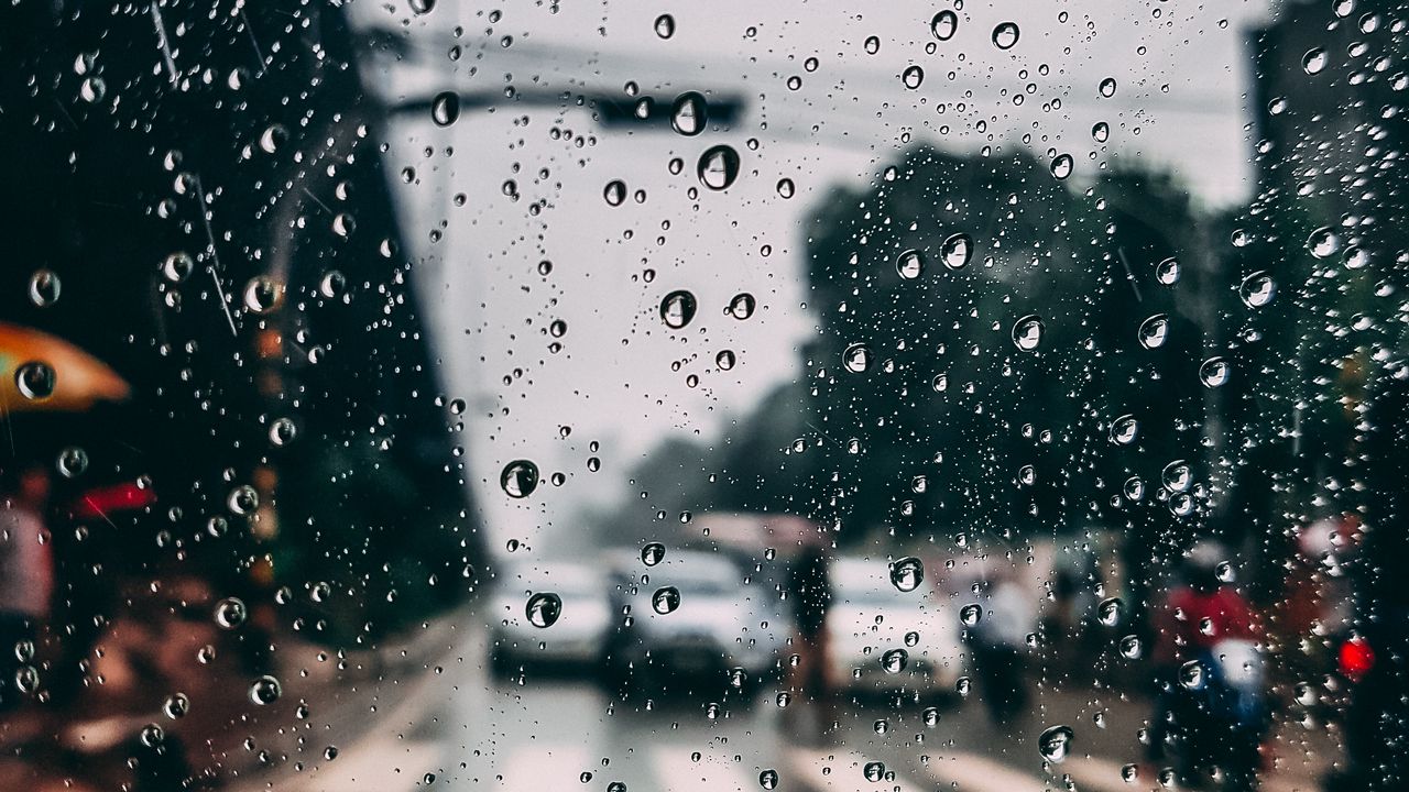 Wallpaper glass, drops, rain, moisture, blur, city