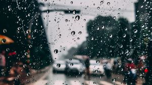 Preview wallpaper glass, drops, rain, moisture, blur, city