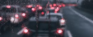 Preview wallpaper glass, drops, rain, blur, cars, road