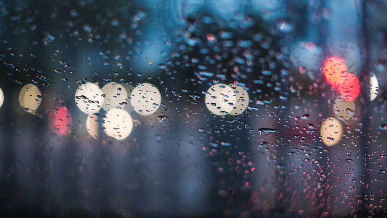 Wallpaper glass, drops, rain, blur, bokeh