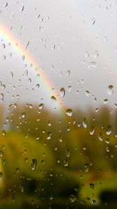 Preview wallpaper glass, drops, rain, rainbow, blur, macro