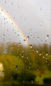 Preview wallpaper glass, drops, rain, rainbow, blur, macro