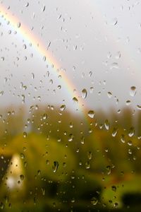 Preview wallpaper glass, drops, rain, rainbow, blur, macro