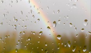 Preview wallpaper glass, drops, rain, rainbow, blur, macro