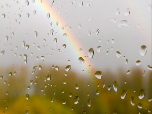 Preview wallpaper glass, drops, rain, rainbow, blur, macro
