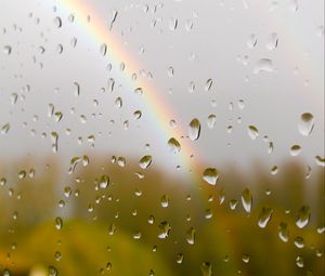 Preview wallpaper glass, drops, rain, rainbow, blur, macro