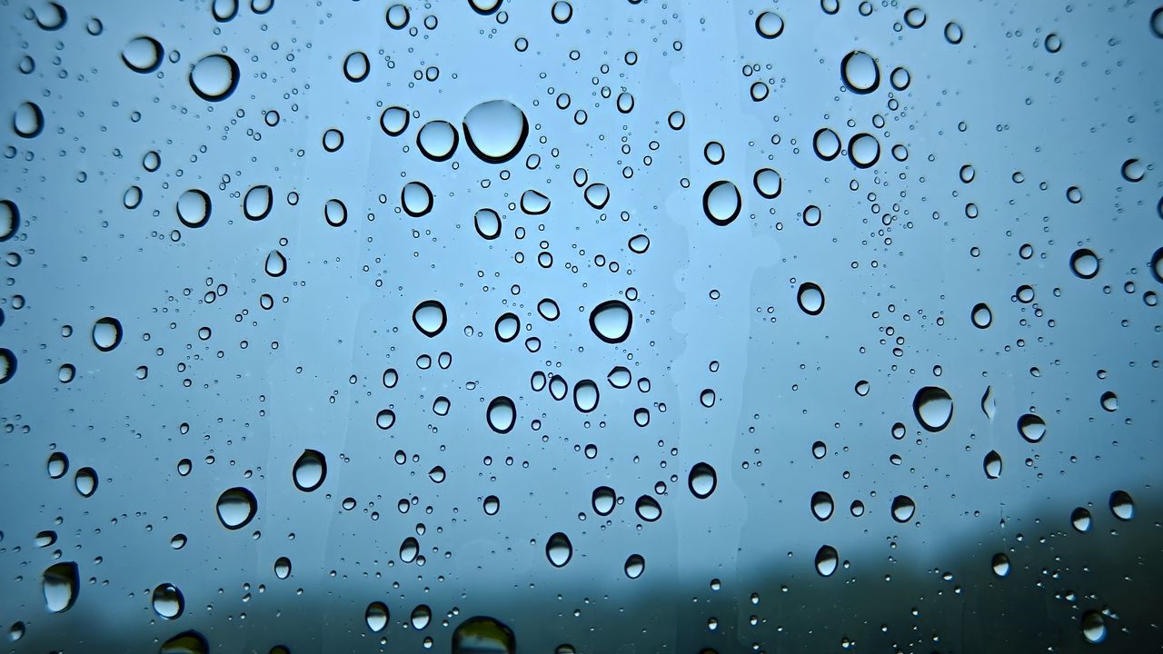 Wallpaper glass, drops, water, blue, dark