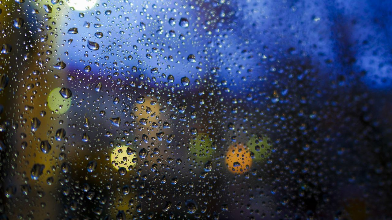 Wallpaper glass, drops, wet, surface, rain, bokeh, translucent