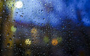 Preview wallpaper glass, drops, wet, surface, rain, bokeh, translucent