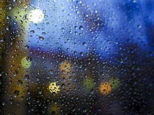 Preview wallpaper glass, drops, wet, surface, rain, bokeh, translucent