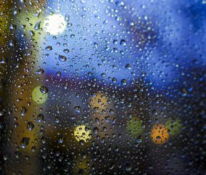 Preview wallpaper glass, drops, wet, surface, rain, bokeh, translucent