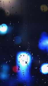 Preview wallpaper glass, drops, wet, bokeh, macro, blue