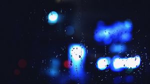 Preview wallpaper glass, drops, wet, bokeh, macro, blue