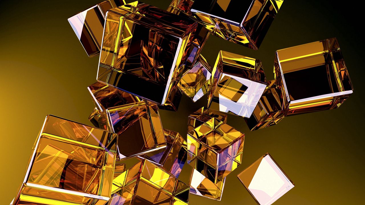 Wallpaper glass, form, gold, cube, flight