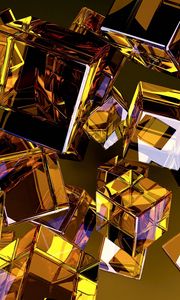 Preview wallpaper glass, form, gold, cube, flight