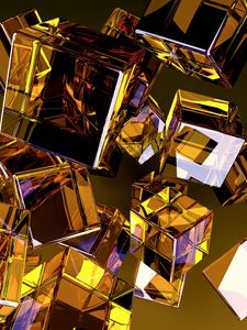 Preview wallpaper glass, form, gold, cube, flight