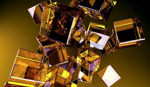 Preview wallpaper glass, form, gold, cube, flight