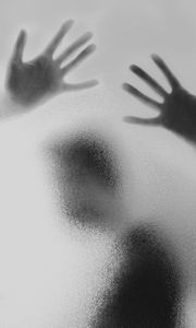 Preview wallpaper glass, hands, prints, silhouette, black and white