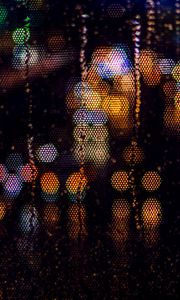 Preview wallpaper glass, mesh, drops, glare, bokeh, rain, night