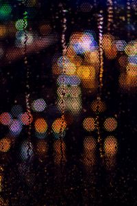 Preview wallpaper glass, mesh, drops, glare, bokeh, rain, night