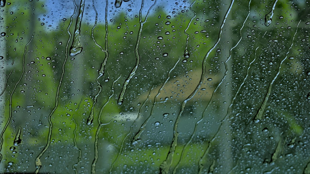 Wallpaper glass, rain, drops, water, green, macro