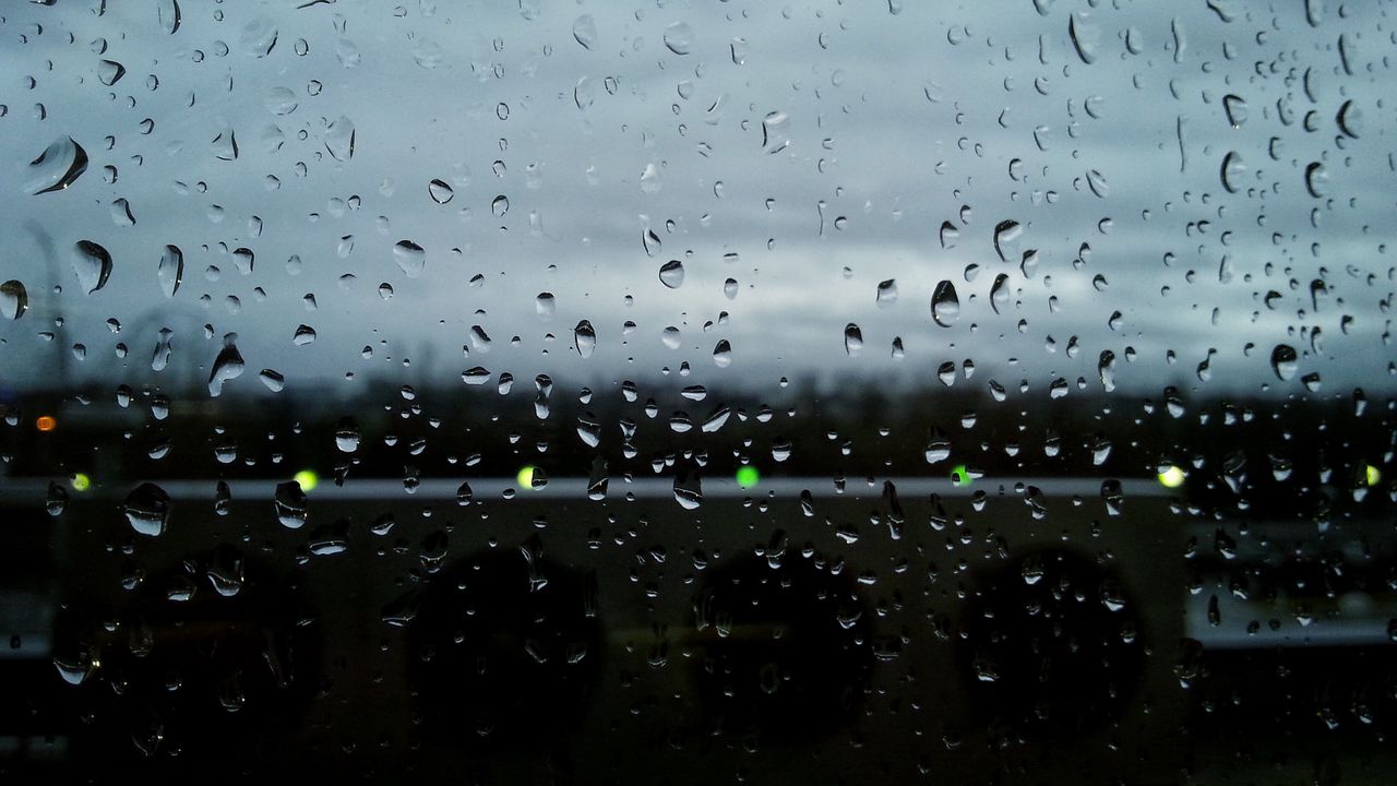 Wallpaper glass, rain, drops, water, lights, macro