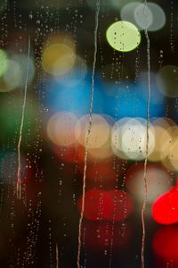 Preview wallpaper glass, rain, drops, bokeh, night