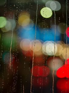 Preview wallpaper glass, rain, drops, bokeh, night