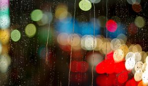 Preview wallpaper glass, rain, drops, bokeh, night