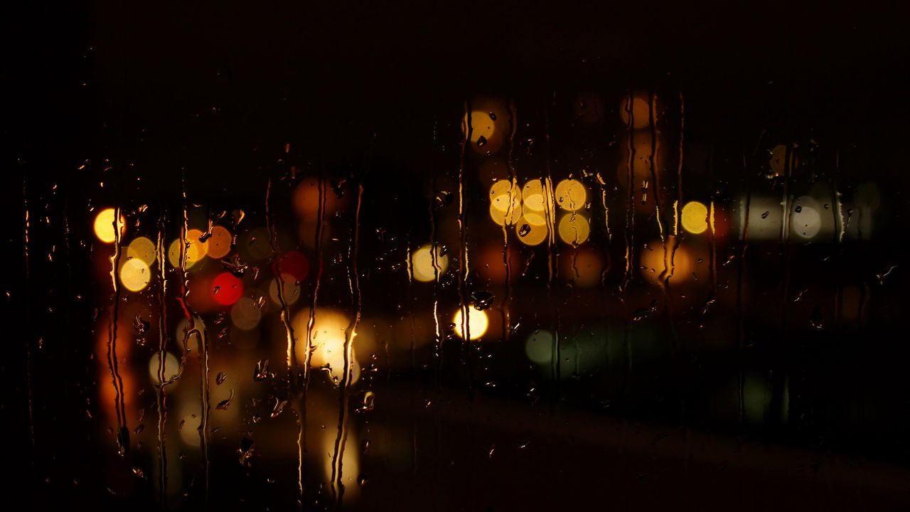Wallpaper glass, rain, night, lights, dark