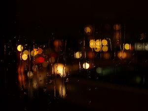 Preview wallpaper glass, rain, night, lights, dark