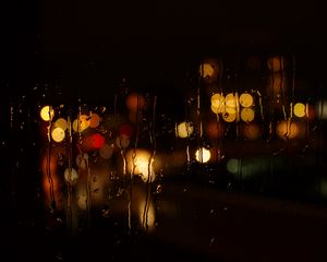 Preview wallpaper glass, rain, night, lights, dark