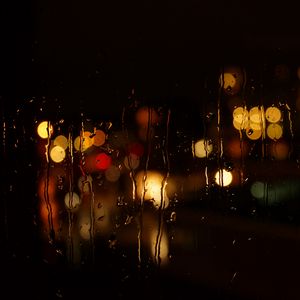 Preview wallpaper glass, rain, night, lights, dark