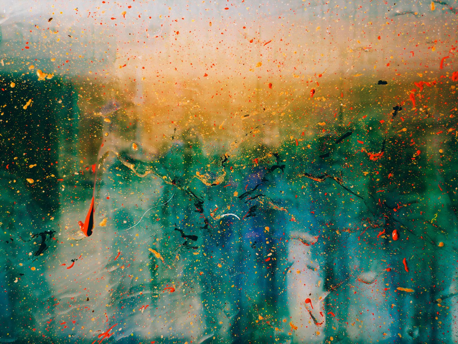 1600x1200 Wallpaper glass, spots, paint, abstraction, surface, transparent