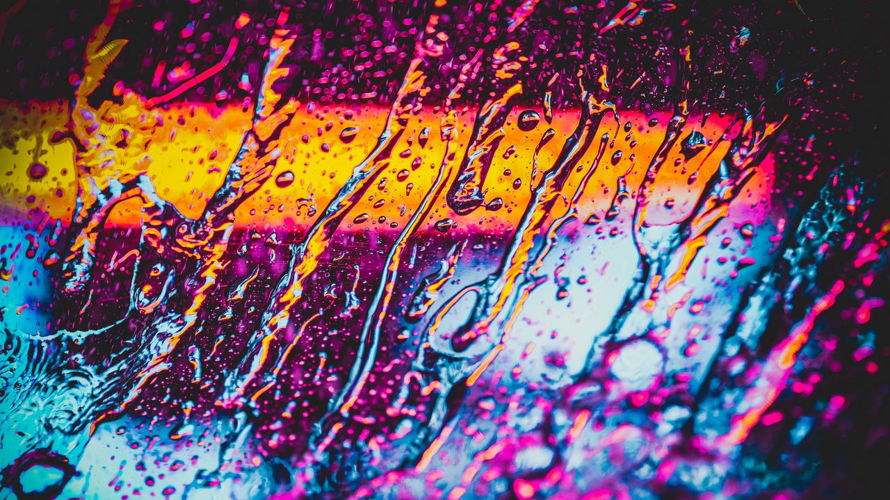 Wallpaper glass, water, neon, rain, macro